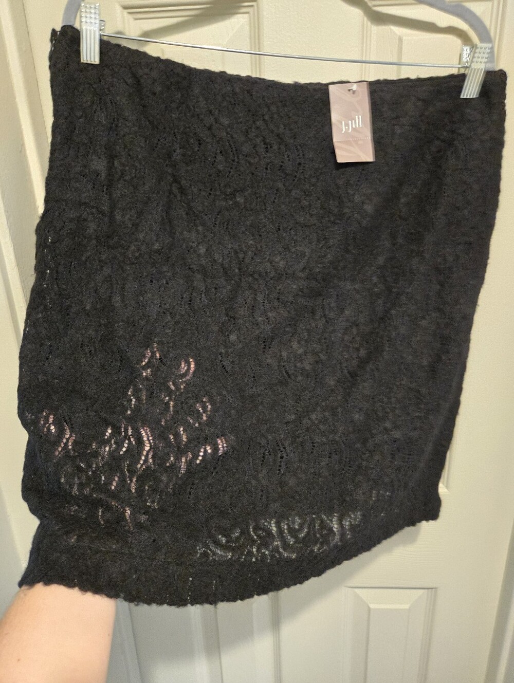 J. Jill Black Lace Mini Skirt with Floral Overlay sz 12